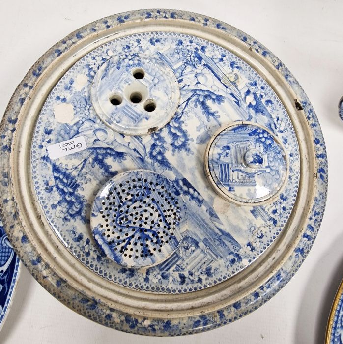 Staffordshire printed blue and white pearlware desk set and cover, circa 1820, together with various - Image 3 of 40