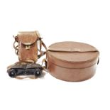 Pair of Carl Zeiss pocket binoculars in leather carrying case and a leather collar box (2)
