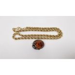 Rolled gold rope-twist pattern chain-link necklace, quantity costume jewellery and an amber-