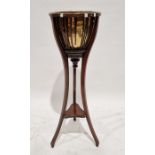 19th century mahogany jardiniere stand, with brass liner surrounded by mahogany strung slats, on