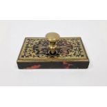 19th century red tortoiseshell and brass-mounted desk blotter with brass handle, rectangular,