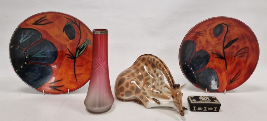 Two Poole Pottery Himalayan Poppy pattern dishes, a Russian porcelain model of a giraffe, a silver- - Image 2 of 6