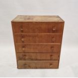 20th century oak chest of drawers having five long drawers each with turned wooden handles, 90cm