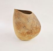 Betty Blandino (1927-2011) hand built stoneware vessel of asymmetrical form with dark matte glazes