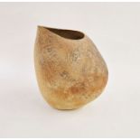 Betty Blandino (1927-2011) hand built stoneware vessel of asymmetrical form with dark matte glazes