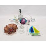 Group of 20th/21st Century glass and paperweights, including: a 1970s smoke tinted decanter and