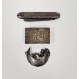 Georgian silver spirit label 'Rum', a George V silver folding fruit knife, Sheffield 1910, and an