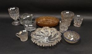 Group of late 19th/early 20th century press-moulded and cut glassware, including: an amber tinted