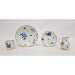 Group of Worcester Dry Blue decorated porcelain, circa 1775, blue crossed swords and 6. mark to cup,
