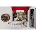 Assorted costume jewellery to include triple-strand crystal necklace (two boxes)