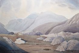 John Birney (21st century)  Watercolour on paper  "Daybreak over Scafell, from Buck Barrow",