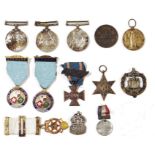 WWII Defence medal, a WWI medal to Private A Young RFUS, an Italy Star and other various medals