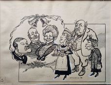 William Coltman Hewison (1925-2002) Two ink theatrical cartoon sketches inscribed in pencil and with