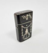 Late Georgian tortoiseshell and silver pique miniature hinged top scent bottle holder of panel wedge