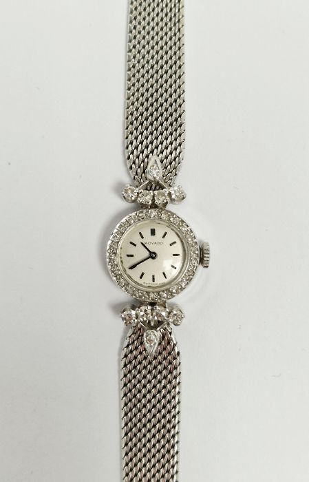 Mid-century lady's 9ct white gold and diamond set Movado cocktail wristwatch, the circular dial - Image 3 of 4