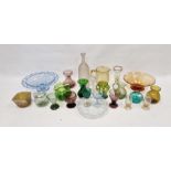 Collection of coloured glassware, including: early 20th century bulb and posy vases, an Art Deco