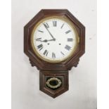 19th century American drop dial wall clock by 'Ansonia Clock Co' in stained oak case with glazed