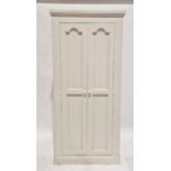 Modern white painted pine two door wardrobe, 200cm high by 91cm wide by 58cm deep