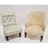 Late 19th/early 20th century button back armchair raised on front turned legs, 78cm high and another