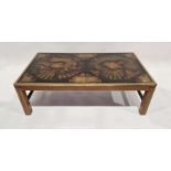 Modern atlas/map topped coffee table of rectangular form, raised on four squared wooden legs, 43cm