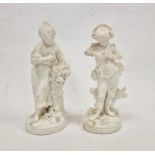 Pair of Derby white bisque figures of a youth and companion, late 18th/early 19th century, each with