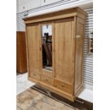 Wardrobe - reclaimed pine wardrobe, three doors, one mirrored on the outside, internal hanging