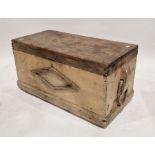 Pine travelling/blanket trunk of rectangular form with two rope handles, 46cm high x 93cm wide x