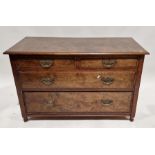Large 19th century oak chest of drawers having two short over two long drawers, each with brass