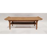 Mid century Myer teak two tier coffee with sleigh top, H. 38 x  L. 111 x W. 38