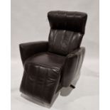 Contemporary brown leather upholstered reclining armchair with electric functions, 102cm high