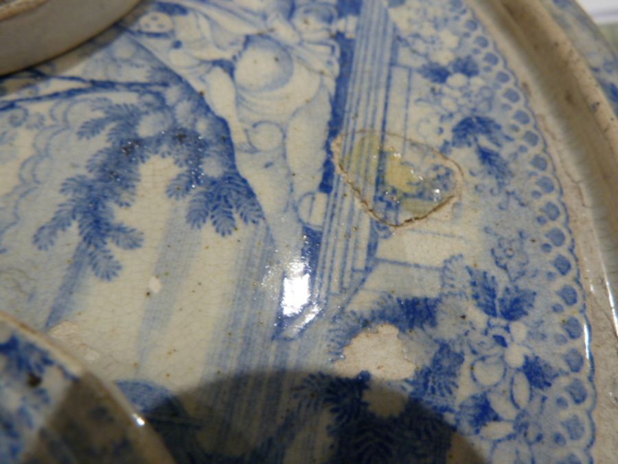 Staffordshire printed blue and white pearlware desk set and cover, circa 1820, together with various - Image 14 of 40