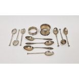 Two silver napkin rings and three sets of silver teaspoons, all late 19th/early 20th century,