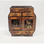 Japanese Meiji period (1868-1912) parquetry and lacquer table-top cabinet surmounted with a hinged