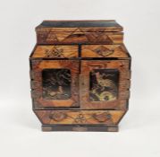 Japanese Meiji period (1868-1912) parquetry and lacquer table-top cabinet surmounted with a hinged