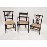 Late 19th/early 20th century black painted armchair, with wicker seat raised on turned legs, 88cm