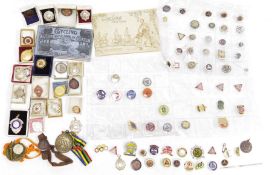 Quantity of cycling memorabilia, to include diaries, maps, cigarette cards, gilt and enamelled