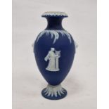 Wedgwood dark blue jasperware oviform vase, circa 1890, impressed uppercase marks, decorated with
