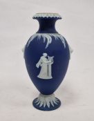 Wedgwood dark blue jasperware oviform vase, circa 1890, impressed uppercase marks, decorated with