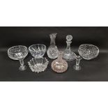 Collection of 20th century cut-glass bowls, dishes, jugs and decanters, including: a Waterford cut