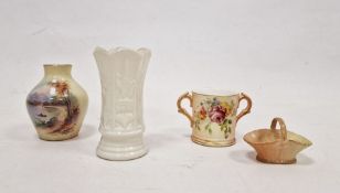 Late 19th century Royal Worcester blush-ivory ground two-handled small mug, a basket, a Worcester (