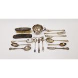 Assorted English and continental silver flatware, 19th and 20th century, 13ozt, a white metal teacup