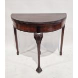 Victorian mahogany demi-lune folding card table, with green baize top, 75cm high x 83cm wide x