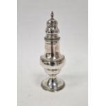 George III muffineer with beaded baluster body, high domed pierced cover and on a circular foot,