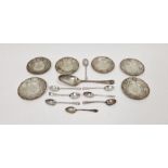 Group of English and continental silver teaspoons, a 19th century serving spoon and six