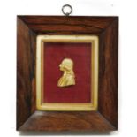 Gilt finish metal profile bust of John Wesley, in glazed rosewood frame, 22cm x 19cm including frame