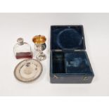 George IV engraved silver travelling communion set, the baluster goblet and stand engraved 'IHS'