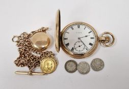 9ct gold Albert chain with hanging Edward VII half sovereign pendant, dated 1906, together with a