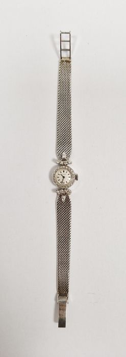 Mid-century lady's 9ct white gold and diamond set Movado cocktail wristwatch, the circular dial - Image 2 of 4