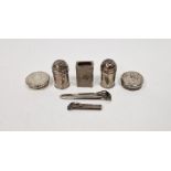 Group of late Victorian and Edwardian silver items including a matchbox case, hallmarked