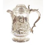 Large Victorian silver plated tankard/ewer, by Martin Hall & Co, the spout with moulded male head